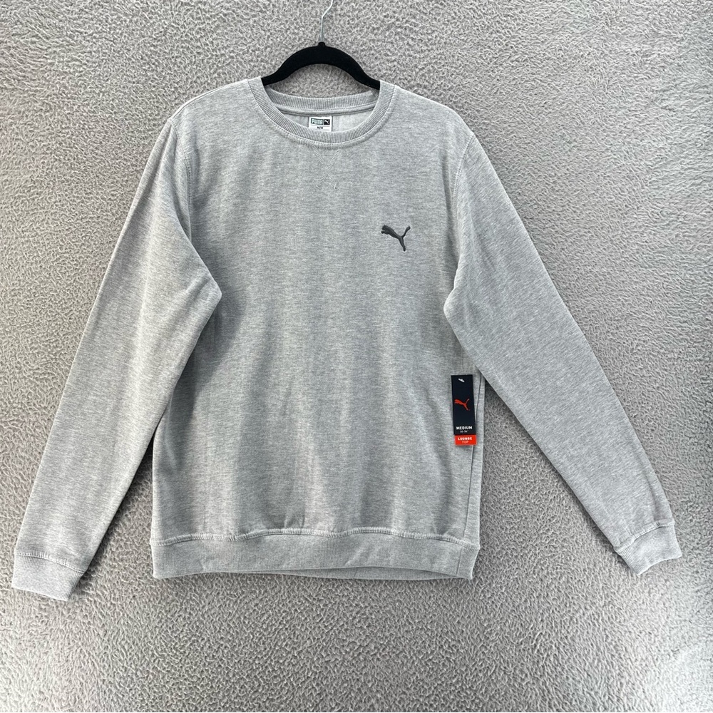Puma Lounge Top Men Medium Grey Terry French Long Sleeve Comfort
